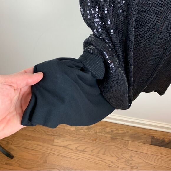 VELVET Black Sequined Cap Sleeve V-Neck Cocktail Dress M‎ - Picture 11 of 14